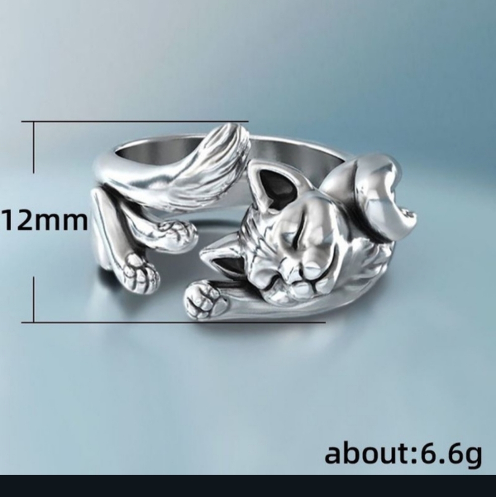 Sterling Silver Adjustable Lazy Kitty Ring. - Picture 2 of 5